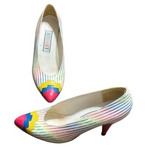 Vintage Stuart rainbow color block 80’s heel size 6